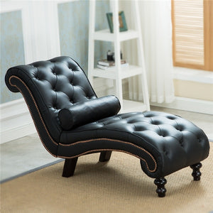 Classic Leather Chaise Lounge Sofa With Pillow Living Room Furniture - EK CHIC HOME