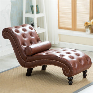 Classic Leather Chaise Lounge Sofa With Pillow Living Room Furniture - EK CHIC HOME