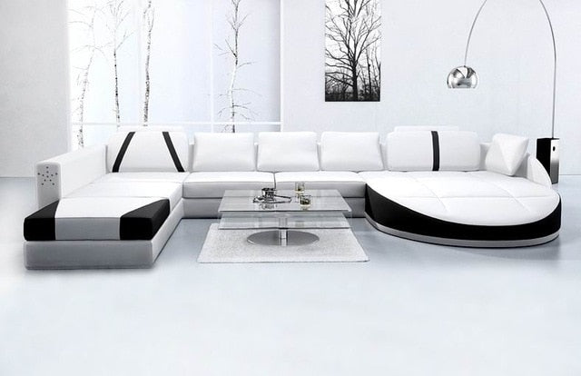 White 2PCS Chaise Lounge Leather Sofa Set - EK CHIC HOME