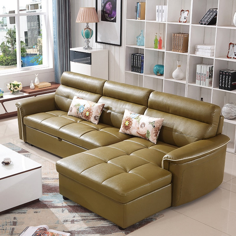 L Shaped Leather Modern Sectional Sofa BED - EK CHIC HOME