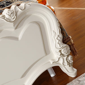 New Design Leather Bed Wood Frame With Resin Carve Flower - EK CHIC HOME