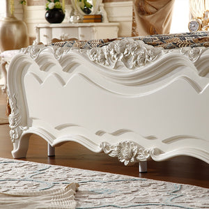 New Design Leather Bed Wood Frame With Resin Carve Flower - EK CHIC HOME