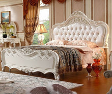 Load image into Gallery viewer, New Design Leather Bed Wood Frame With Resin Carve Flower - EK CHIC HOME