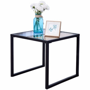 Square Side End Table Tempered Glass Top Metal Frame - EK CHIC HOME