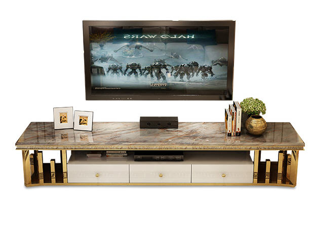 Natural Marble Stainless Steel TV Stand  Living Room Home Furniture - EK CHIC HOME
