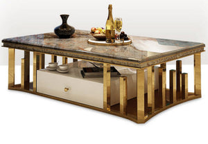 Luxury Natural Marble Stainless Steel Coffee Table - EK CHIC HOME