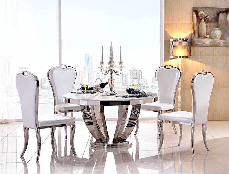5PCS Marble AND Stainless Steel Dining Room Set - EK CHIC HOME