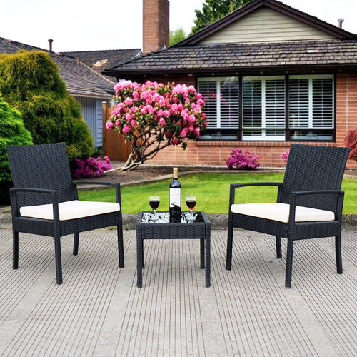 3 PS Outdoor Rattan Patio Furniture Set Backyard Garden Furniture Seat Cushioned - EK CHIC HOME