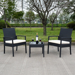 3 PS Outdoor Rattan Patio Furniture Set Backyard Garden Furniture Seat Cushioned - EK CHIC HOME