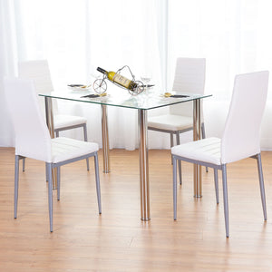 5 Piece Dining Set Table and 4 Chairs Glass Metal Kitchen Breakfast Furniture - EK CHIC HOME