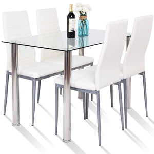 5 Piece Dining Set Table and 4 Chairs Glass Metal Kitchen Breakfast Furniture - EK CHIC HOME