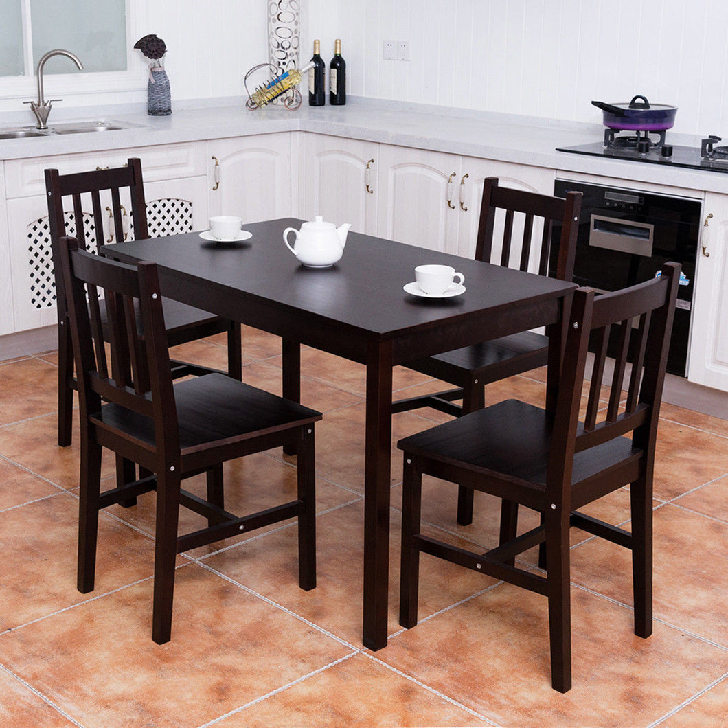 5PCS Solid Pine Wood Dining Set Table and 4 Chairs - EK CHIC HOME