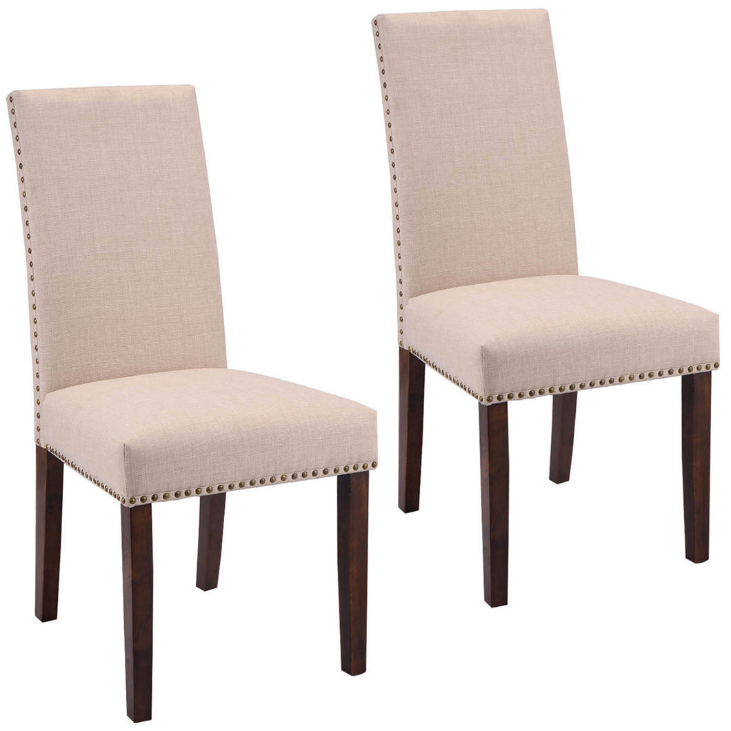 Set Of 2 Dining Chairs Fabric Upholstered High Back Armless - EK CHIC HOME