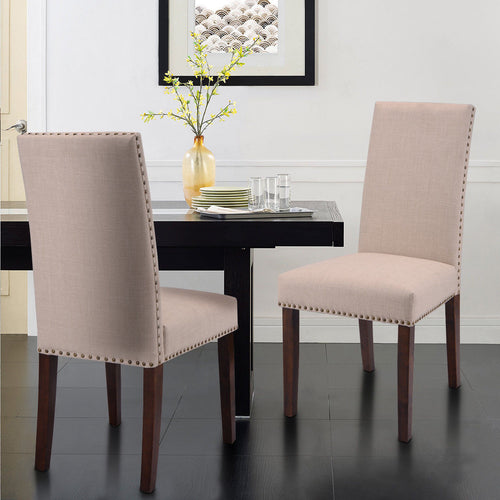 Set Of 2 Dining Chairs Fabric Upholstered High Back Armless - EK CHIC HOME