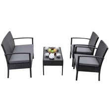 Load image into Gallery viewer, 4 PCS Outdoor Patio Rattan Wicker Furniture Set Table Sofa Cushioned Deck Black - EK CHIC HOME