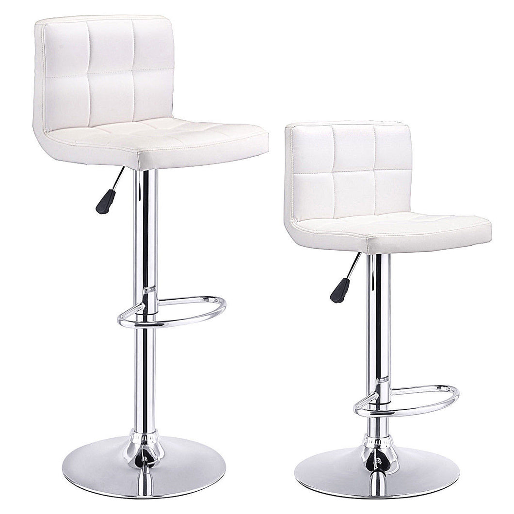 Set Of 2 Bar Stools PU Leather Adjustable Swivel Pub Chairs White - EK CHIC HOME