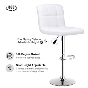 Set Of 2 Bar Stools PU Leather Adjustable Swivel Pub Chairs White - EK CHIC HOME