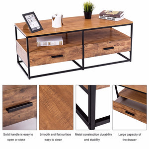 47" 2-Tier Cocktail Coffee Table Metal Desk Shelf Storage - EK CHIC HOME