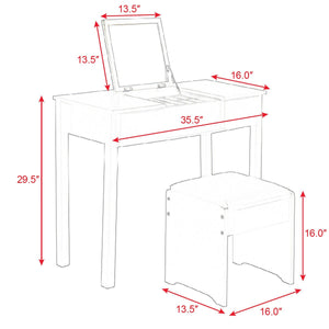 Black Vanity Dressing Table Set Mirrored W/Stool &Storage Box - EK CHIC HOME