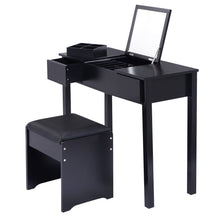 Load image into Gallery viewer, Black Vanity Dressing Table Set Mirrored W/Stool &amp;Storage Box - EK CHIC HOME