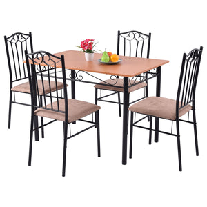 5 PC Dining Set Wood Metal Table and 4 Chairs Kitchen Breakfast Furniture - EK CHIC HOME