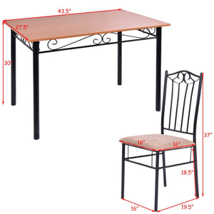 5 PC Dining Set Wood Metal Table and 4 Chairs Kitchen Breakfast Furniture - EK CHIC HOME