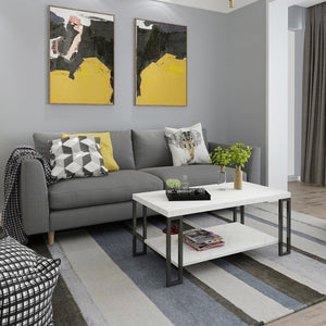 Accent Coffee Table Modern Living Room Furniture Metal Frame w/Lower Shelf - EK CHIC HOME