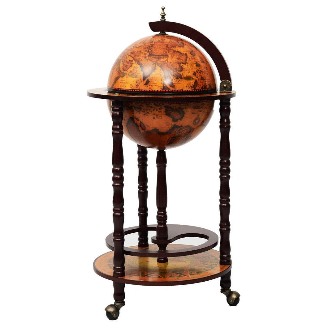 36'' Wood Globe Wine Bar Stand 16th Century Italian Rack Liquor Bottle Shelf - EK CHIC HOME