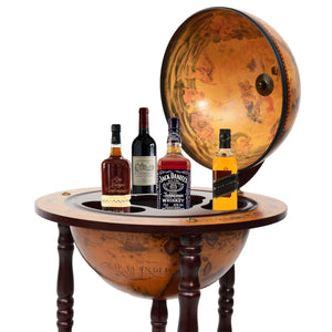 36'' Wood Globe Wine Bar Stand 16th Century Italian Rack Liquor Bottle Shelf - EK CHIC HOME