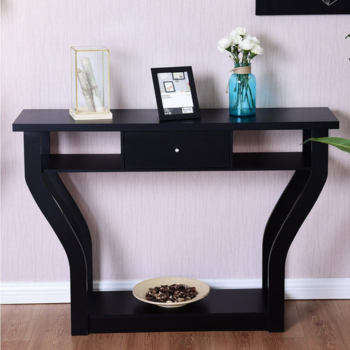 Black Accent Console Table Modern Sofa Entryway Hallway Hall Furniture W/Drawer - EK CHIC HOME