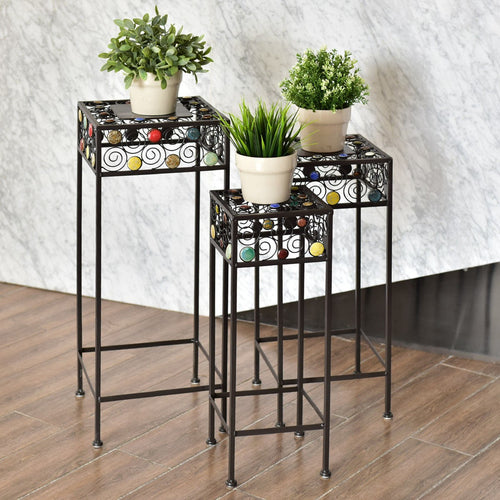 3 pcs Square Ceramic Beads Decor Metal Plant Stand - EK CHIC HOME