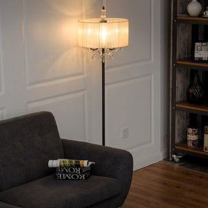 Elegant Sheer Shade Floor Lamp w/ Hanging Crystal LED Bulbs - EK CHIC HOME