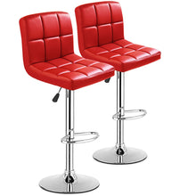 Load image into Gallery viewer, Set Of 2 Bar Stools PU Leather Adjustable Swivel Pub Chairs Red - EK CHIC HOME