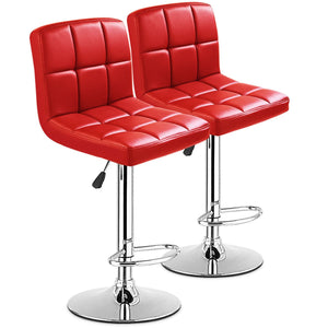 Set Of 2 Bar Stools PU Leather Adjustable Swivel Pub Chairs Red - EK CHIC HOME