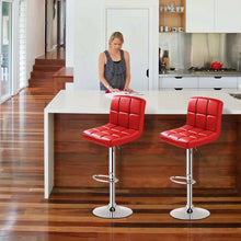 Load image into Gallery viewer, Set Of 2 Bar Stools PU Leather Adjustable Swivel Pub Chairs Red - EK CHIC HOME