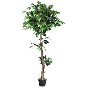 5.5 ft Artificial Ficus Silk Tree with Wood Trunks - EK CHIC HOME