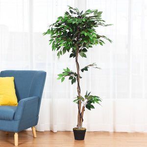 5.5 ft Artificial Ficus Silk Tree with Wood Trunks - EK CHIC HOME