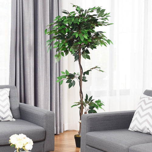 5.5 ft Artificial Ficus Silk Tree with Wood Trunks - EK CHIC HOME