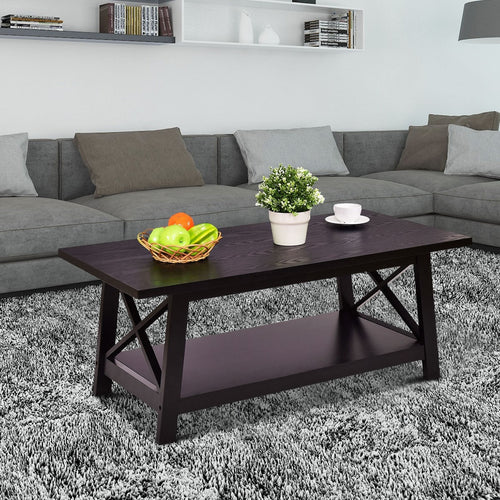 Durable Rectangular Coffee Table with Storage Shelf - EK CHIC HOME