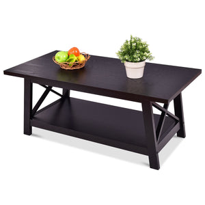Durable Rectangular Coffee Table with Storage Shelf - EK CHIC HOME