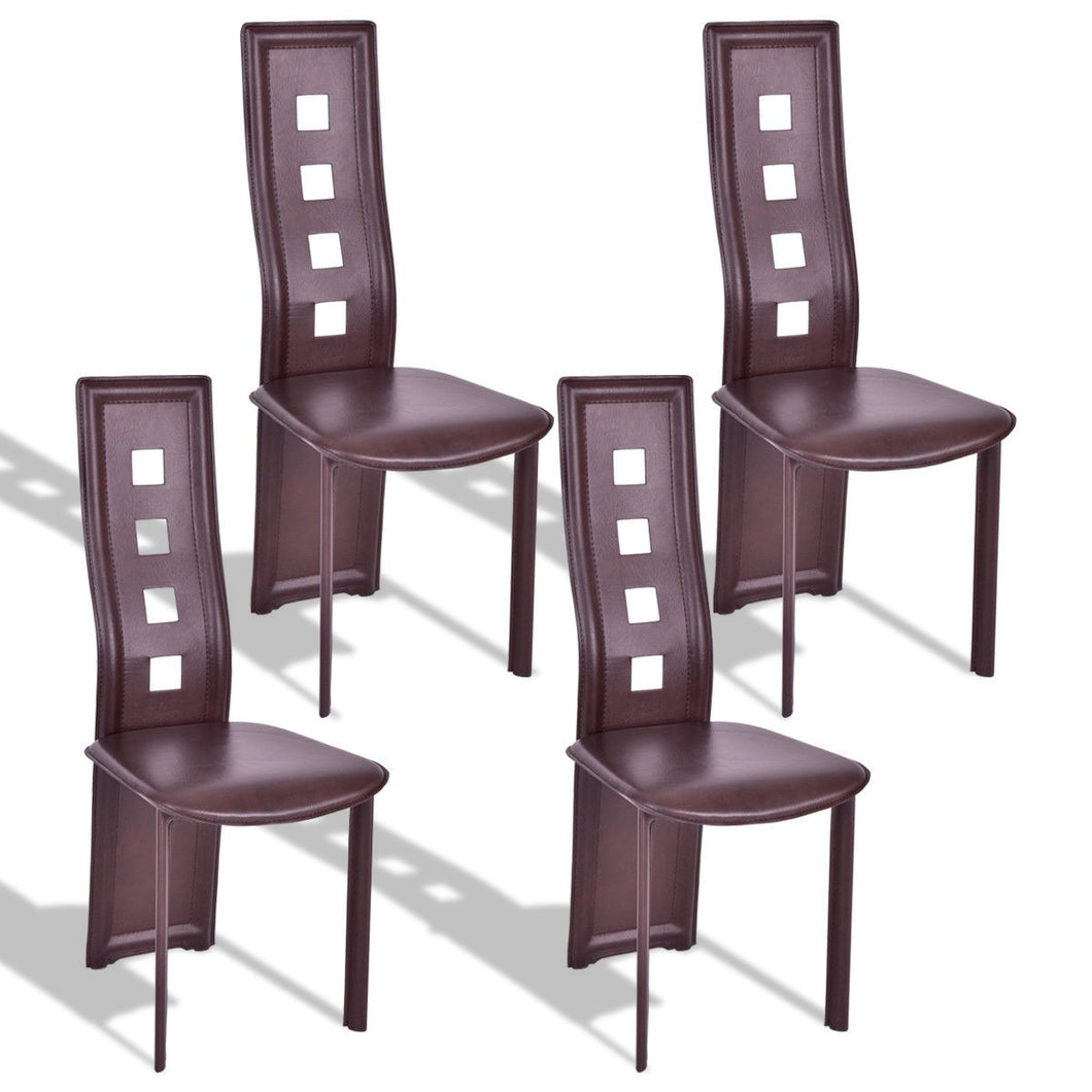 Set of 4 Steel Frame High Back Armless Dining Chairs - EK CHIC HOME