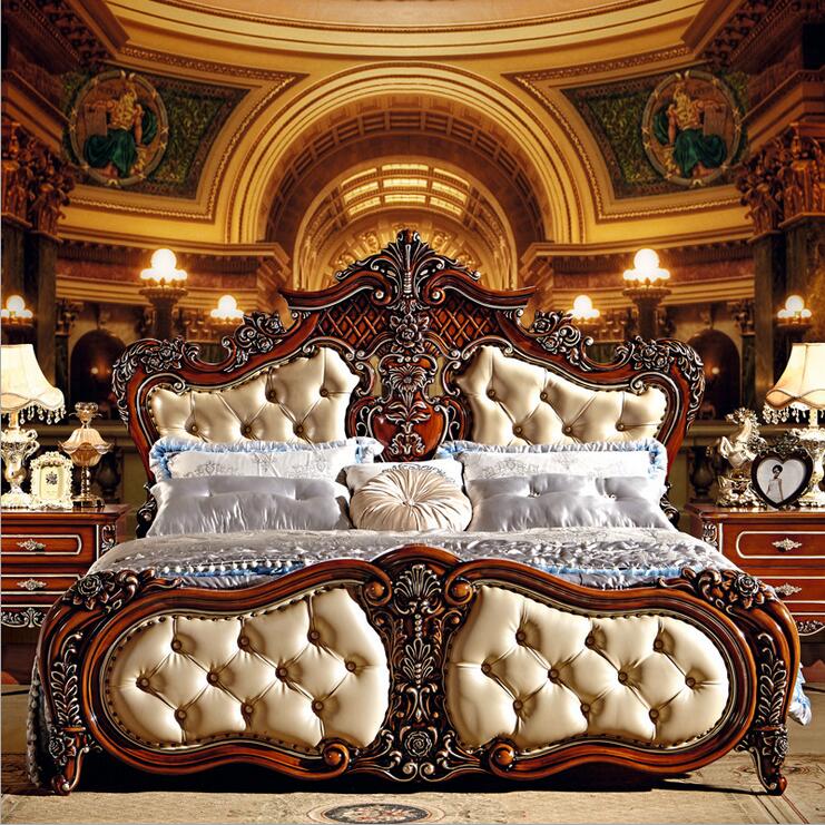 French Modern Luxurious Carved Solid Wood   1.8 m Bed - EK CHIC HOME