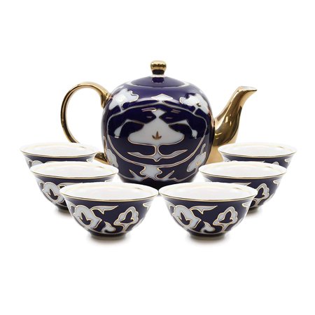 Royalty Porcelain 7-pc Mini Tea Cup Set for 6, Vintage Cobalt Blue Russian - EK CHIC HOME
