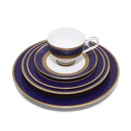 Royalty Porcelain 5pc Place Setting, Cobalt Navy Pattern, 24K Bone China Set - EK CHIC HOME