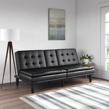 Memory Foam Leather Sofa w/Cupholders - EK CHIC HOME