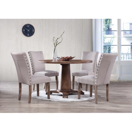 Carey 5 Pcs Antique Natural Oak Round Dining Set - EK CHIC HOME