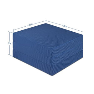 BLUE 4'' Tri Folding Memory Foam Mattress - EK CHIC HOME