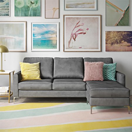 CHIC Chapman Sectional Sofa with Chrome Legs, Gray - EK CHIC HOME