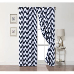 2 Pack:  100% Blackout Curtains W/ Tiebacks - Navy, 84 in. Long - EK CHIC HOME