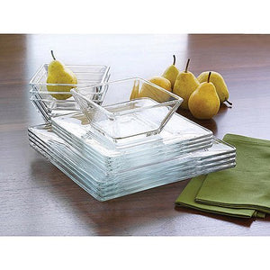 12-Piece Square Clear Glass Dinnerware Set - EK CHIC HOME